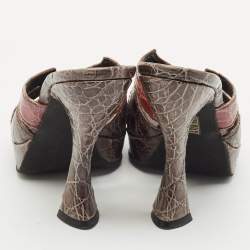 Prada Multicolor Crocodile Cut Out Slide Sandals Size 39
