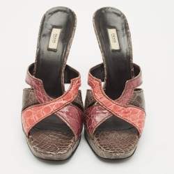 Prada Multicolor Crocodile Cut Out Slide Sandals Size 39