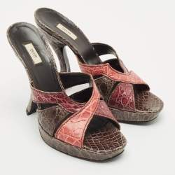 Prada Multicolor Crocodile Cut Out Slide Sandals Size 39
