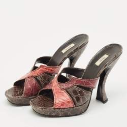 Prada Multicolor Crocodile Cut Out Slide Sandals Size 39