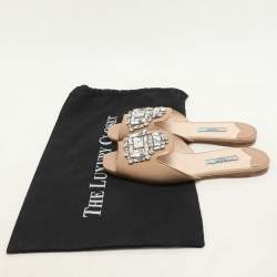 Prada Beige Patent Leather Crystal Embellished Slide Sandals Size 36.5
