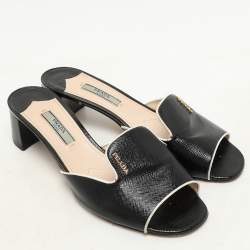 Prada Black Patent Leather Slide Sandals Size 36.5