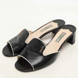 Prada Black Patent Leather Slide Sandals Size 36.5