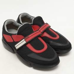 Prada Black/Red Knit Fabric Cloudbust Sneakers Size 37