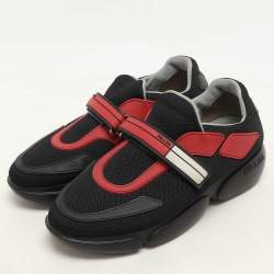 Prada Black/Red Knit Fabric Cloudbust Sneakers Size 37
