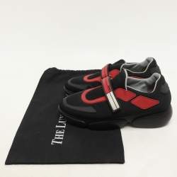 Prada Black/Red Knit Fabric Cloudbust Sneakers Size 37