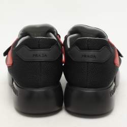 Prada Black/Red Knit Fabric Cloudbust Sneakers Size 37