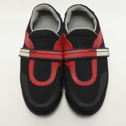 Prada Black/Red Knit Fabric Cloudbust Sneakers Size 37