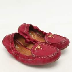 Prada Pink Leather Logo Scrunch Loafers Size 35
