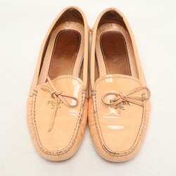 Prada Peach Patent Leather Logo Loafers Size 37