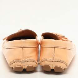 Prada Peach Patent Leather Logo Loafers Size 37