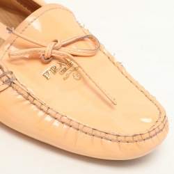 Prada Peach Patent Leather Logo Loafers Size 37