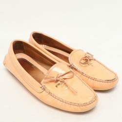 Prada Peach Patent Leather Logo Loafers Size 37