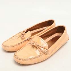 Prada Peach Patent Leather Logo Loafers Size 37