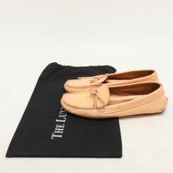 Prada Peach Patent Leather Logo Loafers Size 37