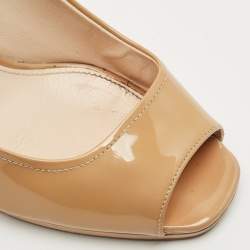 Prada Beige Patent Leather Peep Toe Wedge Pumps Size 39