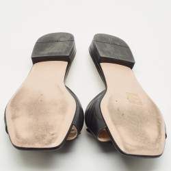 Pre Owned Prada Black Leather Triangle Flower Flat Slide Sandals Size 40