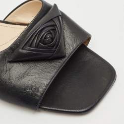 Pre Owned Prada Black Leather Triangle Flower Flat Slide Sandals Size 40