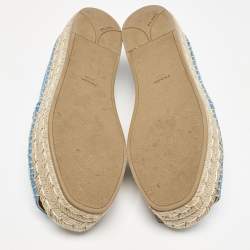 Prada Blue Leather Open Toe Platform Espadrilles Size 39