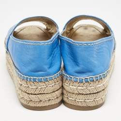 Prada Blue Leather Open Toe Platform Espadrilles Size 39