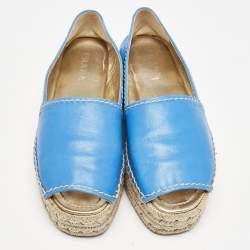 Prada Blue Leather Open Toe Platform Espadrilles Size 39