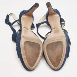 Prada Navy Blue Suede Strappy Platform Sandals Size 40