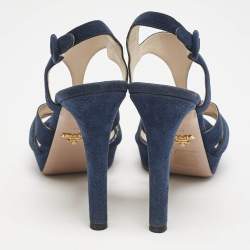 Prada Navy Blue Suede Strappy Platform Sandals Size 40