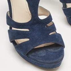 Prada Navy Blue Suede Strappy Platform Sandals Size 40
