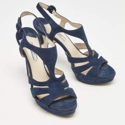 Prada Navy Blue Suede Strappy Platform Sandals Size 40