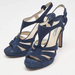 Prada Navy Blue Suede Strappy Platform Sandals Size 40