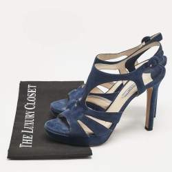 Prada Navy Blue Suede Strappy Platform Sandals Size 40