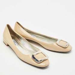 Prada Beige Patent Leather Ballet Flats Size 39.5