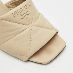 Pre Owned Prada Beige Quilted Leather Logo Slide Sandals Size 38.5