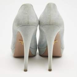 Prada Light Blue Suede Peep Toe Platform Pumps Size 38