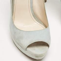 Prada Light Blue Suede Peep Toe Platform Pumps Size 38