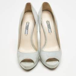 Prada Light Blue Suede Peep Toe Platform Pumps Size 38