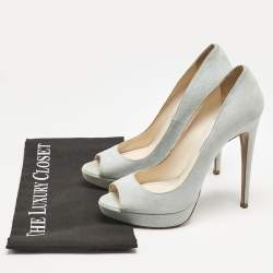 Prada Light Blue Suede Peep Toe Platform Pumps Size 38