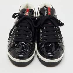 Prada Black Patent Leather Lace Up Low Top Sneakers Size 37.5