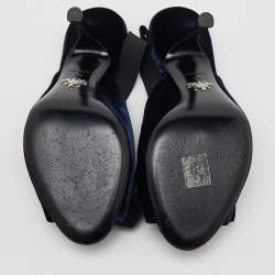 Prada Navy Blue/Black Velvet Bow Slingback Sandals Size 39