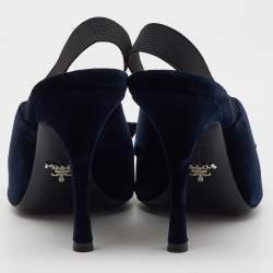 Prada Navy Blue/Black Velvet Bow Slingback Sandals Size 39