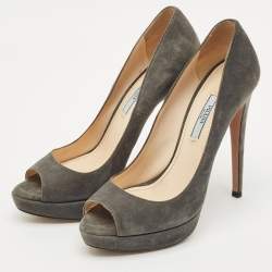 Prada Grey Suede Peep Toe Pumps Size 38