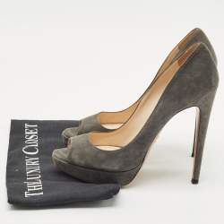 Prada Grey Suede Peep Toe Pumps Size 38