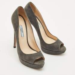 Prada Grey Suede Peep Toe Pumps Size 38