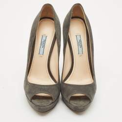 Prada Grey Suede Peep Toe Pumps Size 38