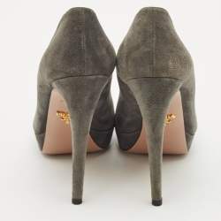 Prada Grey Suede Peep Toe Pumps Size 38