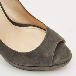 Prada Grey Suede Peep Toe Pumps Size 38