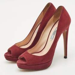 Prada Burgundy Suede Peep Toe Pumps Size 38