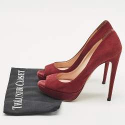 Prada Burgundy Suede Peep Toe Pumps Size 38