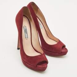 Prada Burgundy Suede Peep Toe Pumps Size 38