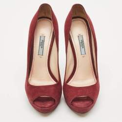 Prada Burgundy Suede Peep Toe Pumps Size 38